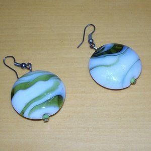 Earrings green and white